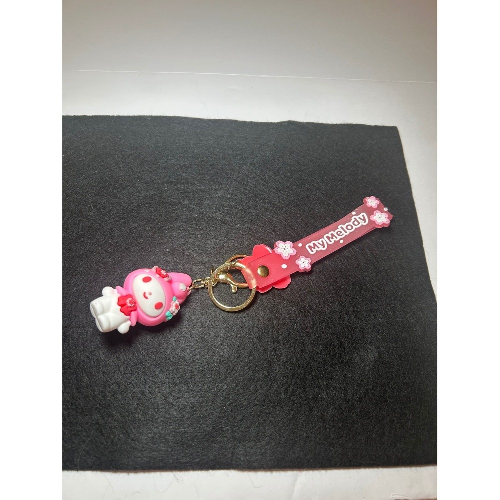 My Melody Keychain Pink White Flower Charm Strap Cutsy Childlike Preppy